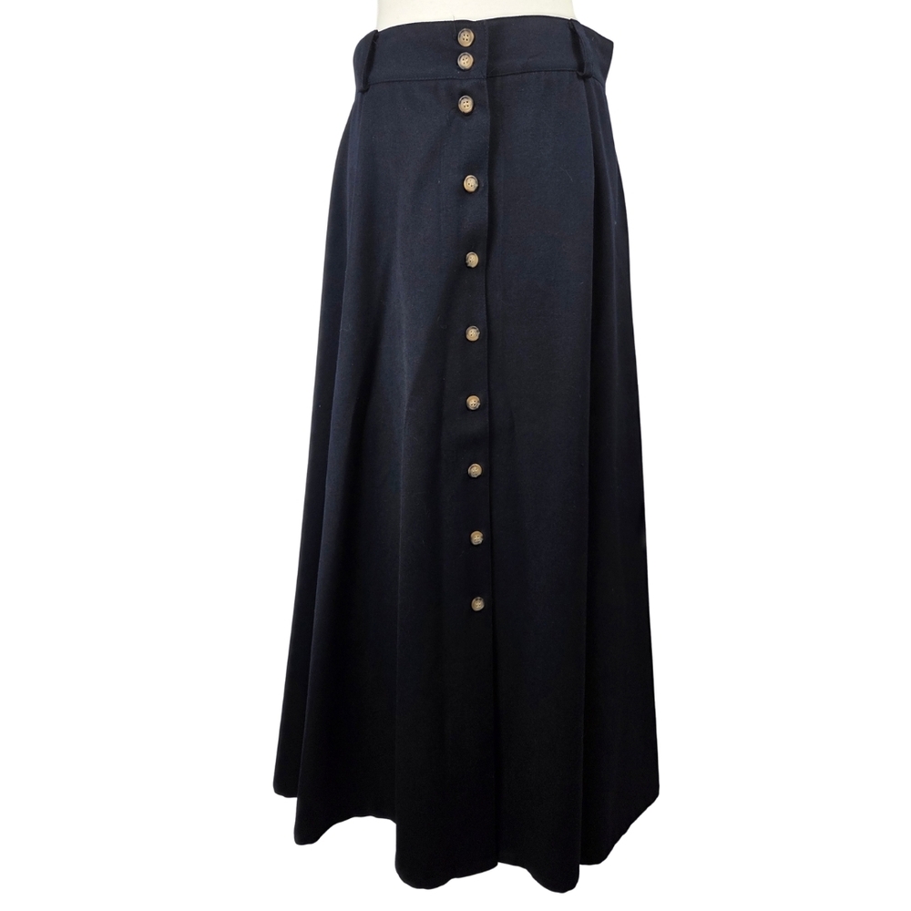 Classic Vintage Navy Button-Front Maxi Skirt